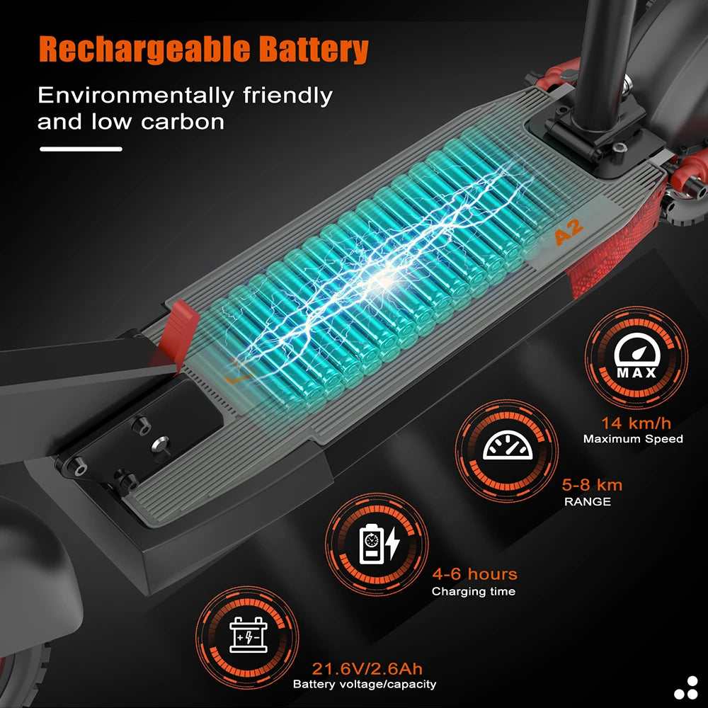 Trottinette Électrique KUGOO A2 Pliable avec Lumières RGB, Vitesse 14 km/h, Autonomie 8 km, Charge 21,6 V