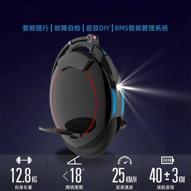 Monocycle Électrique V5 Noir Adulte Puissant, Batterie Intelligente, Gestion par Application