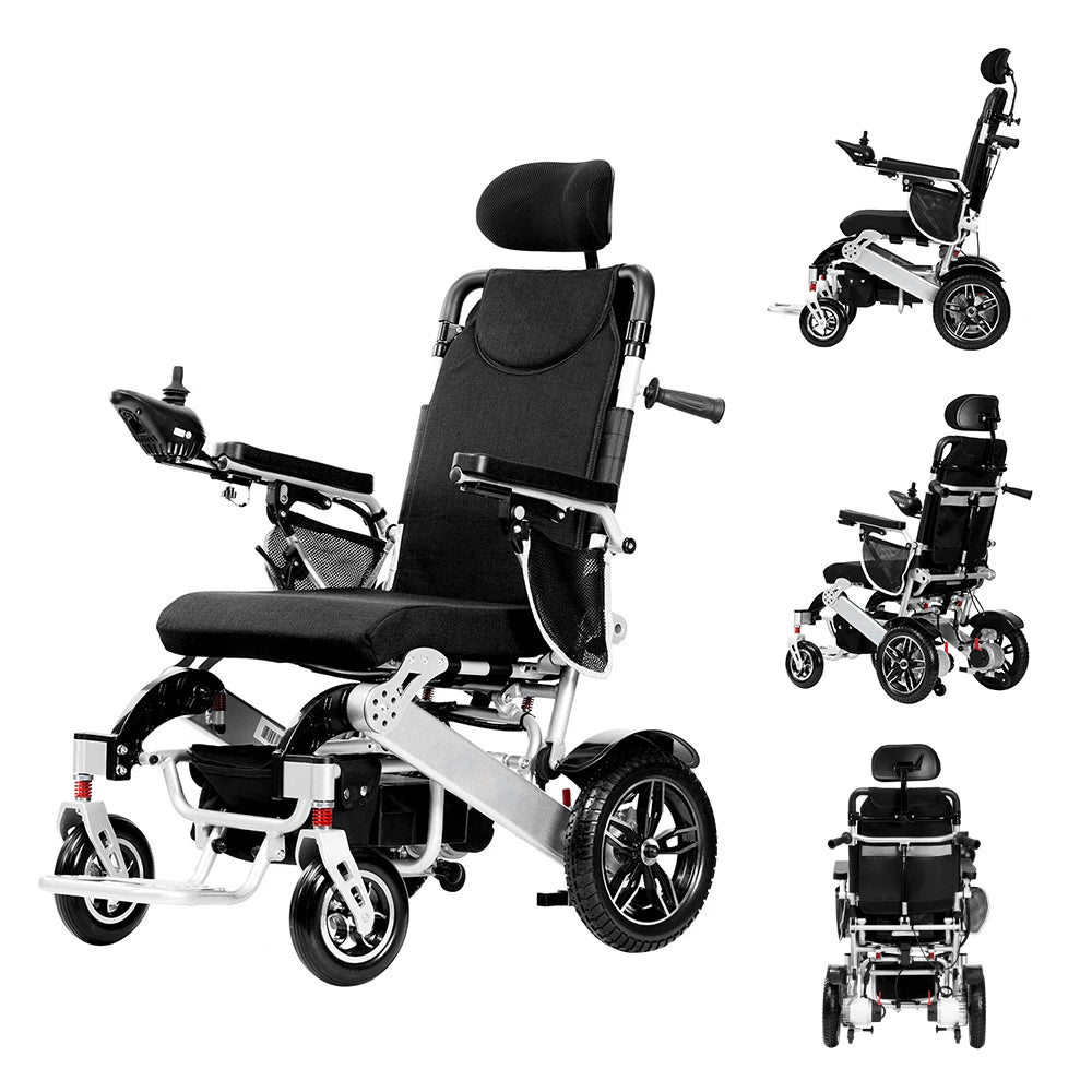 Fauteuil roulant électrique pliable en aluminium, télécommande & inclinaison