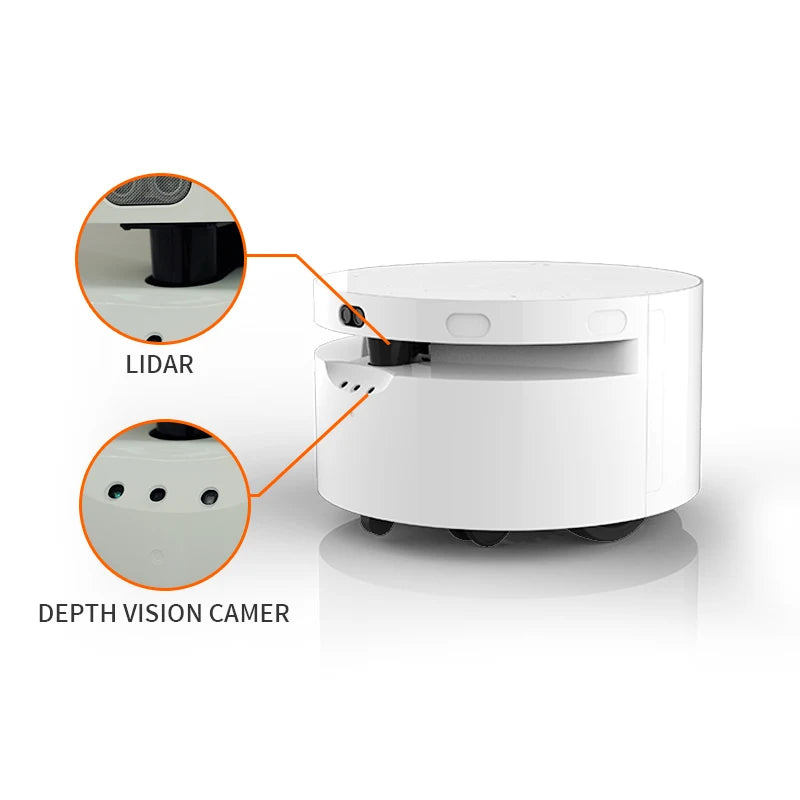 Robot AGV autonome 4WD plateforme ronde livraison pour restaurant