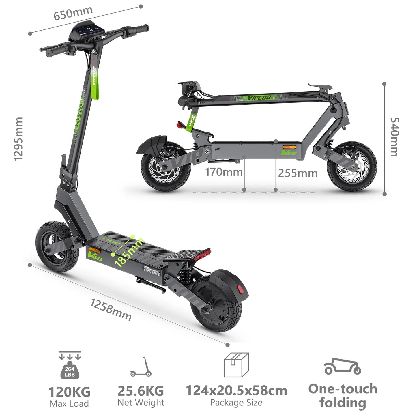 Trottinette électrique VIPCOO VS3, pliable, 800W, 48V, 10" pneus