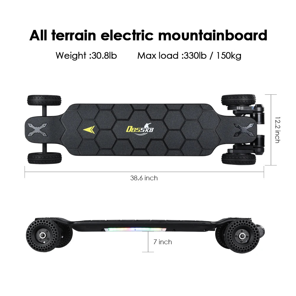 Skateboard électrique H2X – Deck en érable, pneus silicone 6"