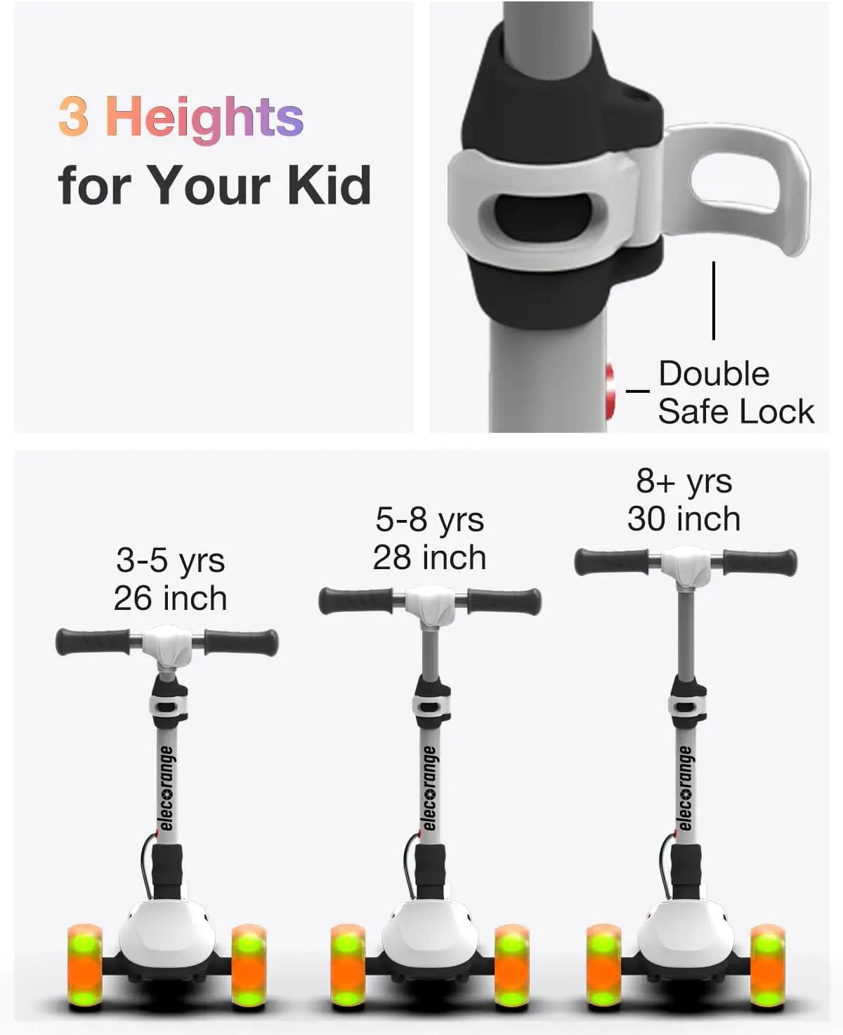 Trottinette électrique enfant 3 roues LED pliable réglable 8 km/h