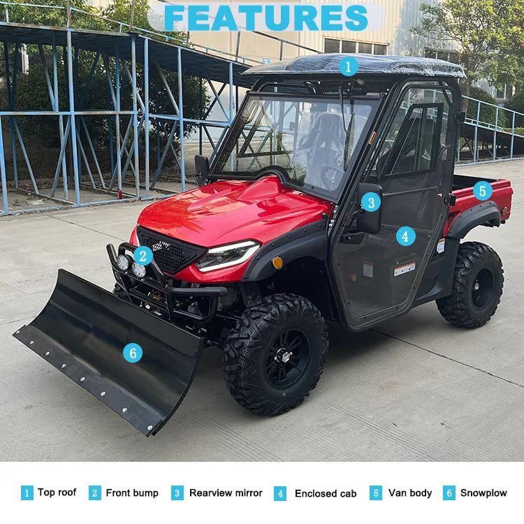 UTV électrique 4x4 2 places avec chasse-neige, 10kW, charge 500kg