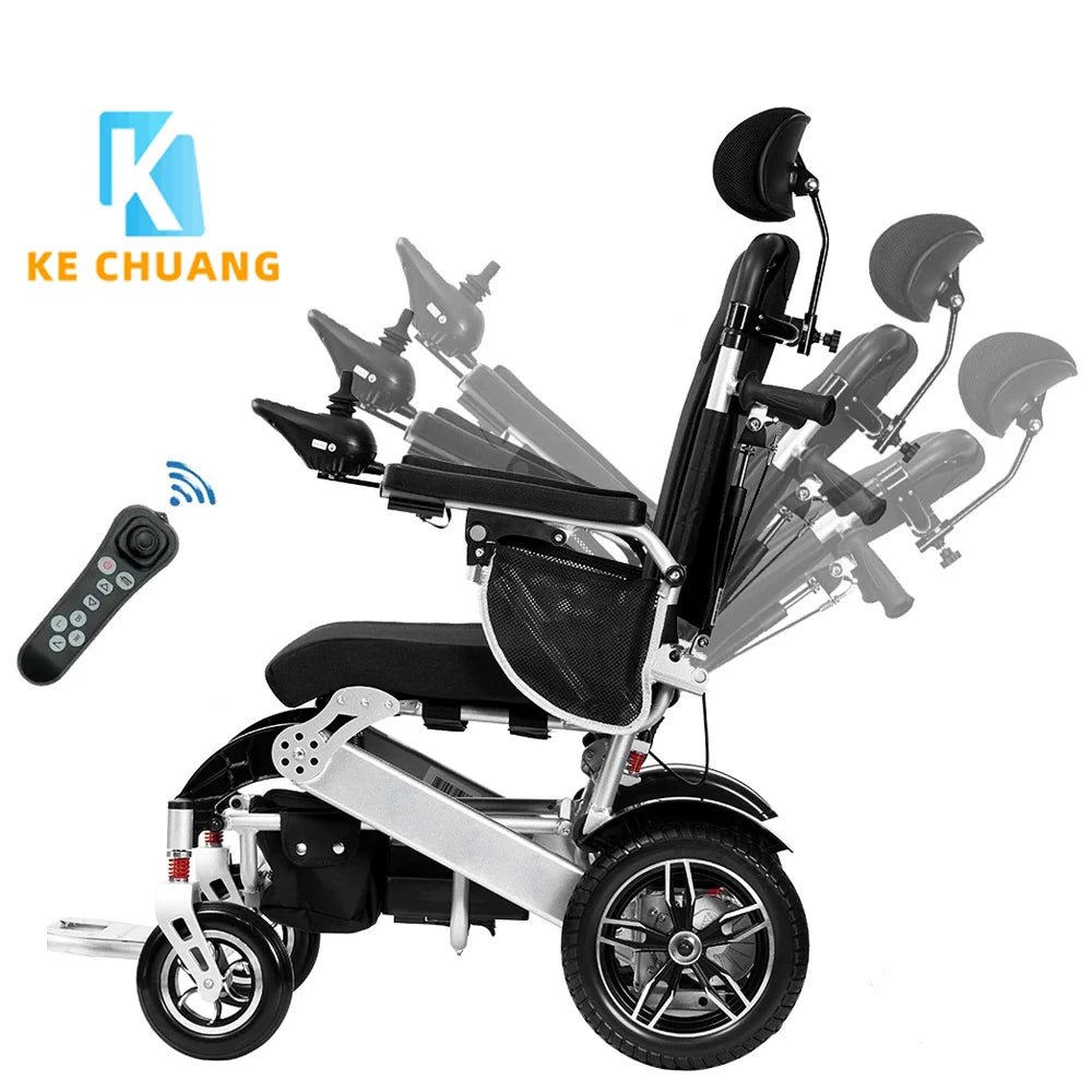 Fauteuil roulant électrique pliable en aluminium, télécommande & inclinaison
