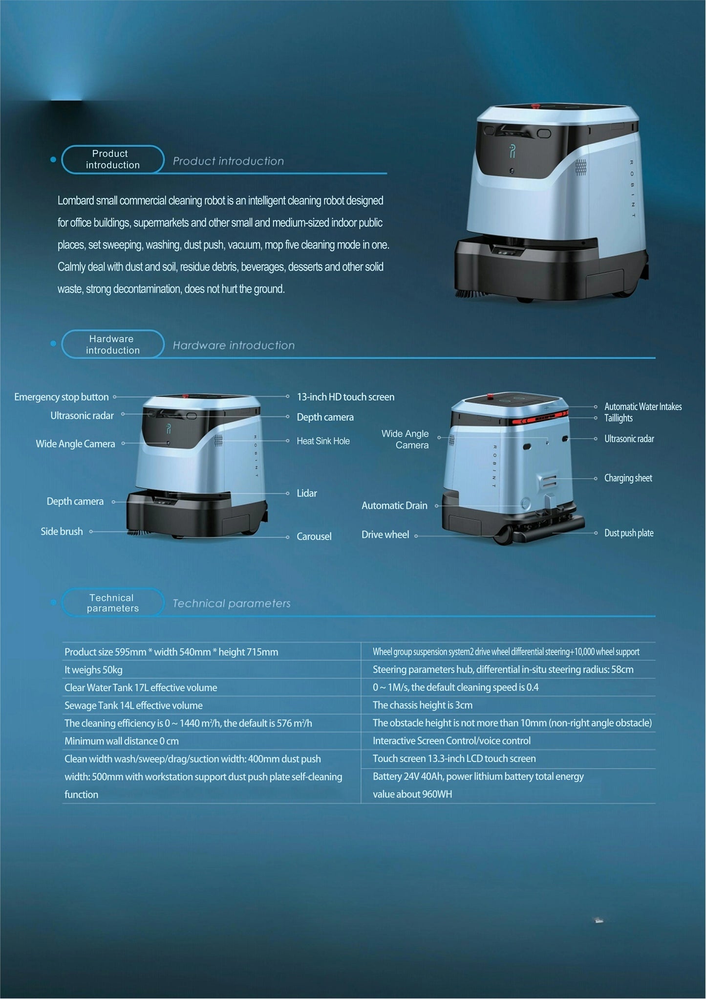 Robot IA Commercial avec Aspiration et auto nettoyage RC300