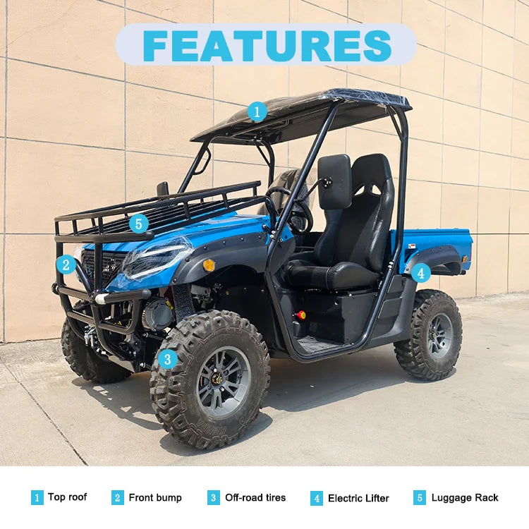UTV électrique 4x4 adulte 2 places, transmission automatique, porte-bagages