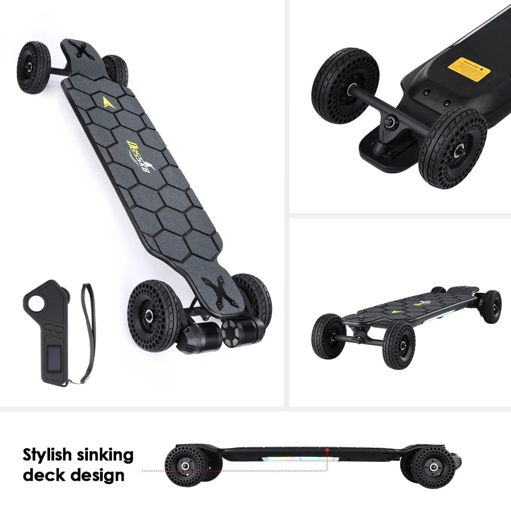 Skateboard électrique H2X – Deck en érable, pneus silicone 6"