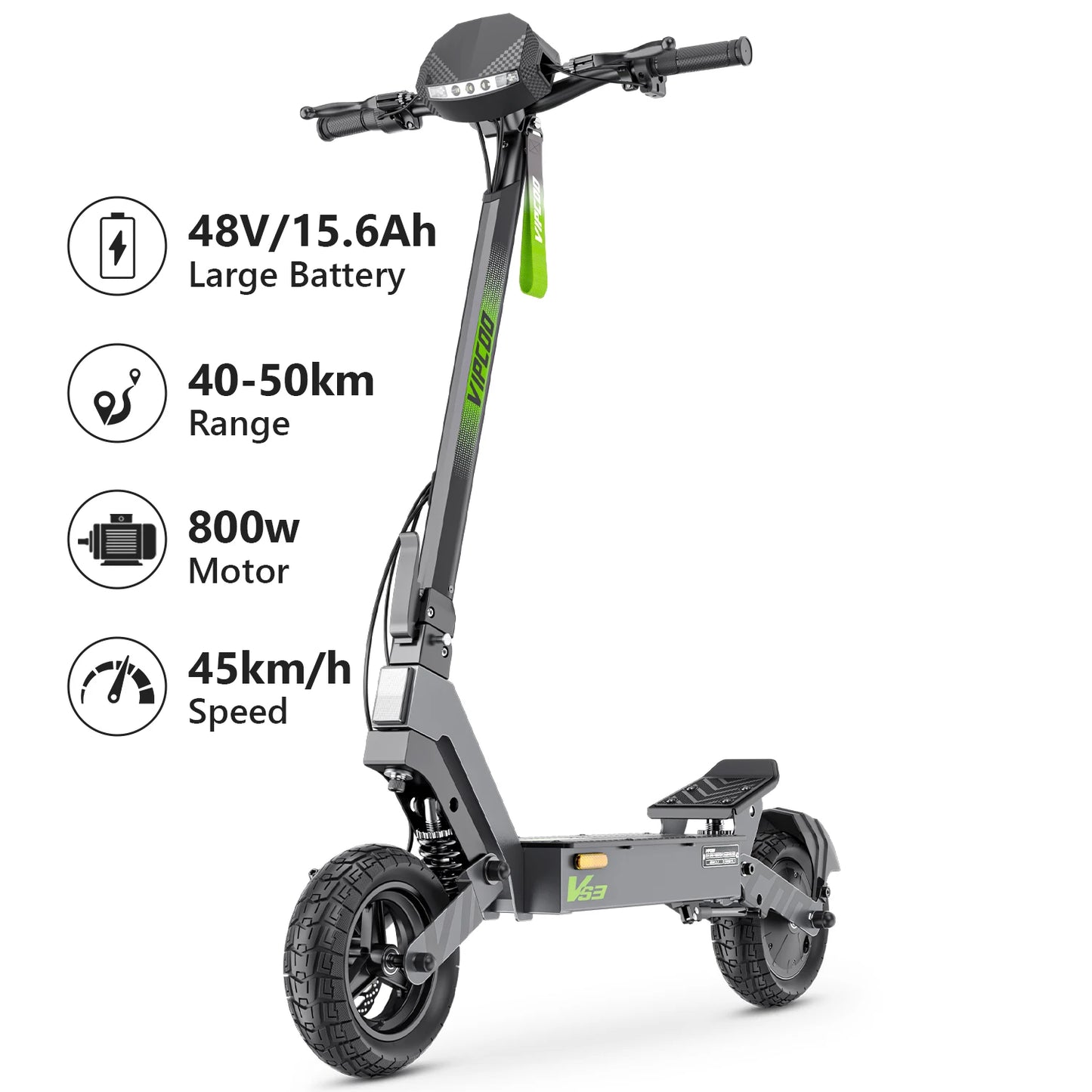Trottinette électrique VIPCOO VS3, pliable, 800W, 48V, 10" pneus