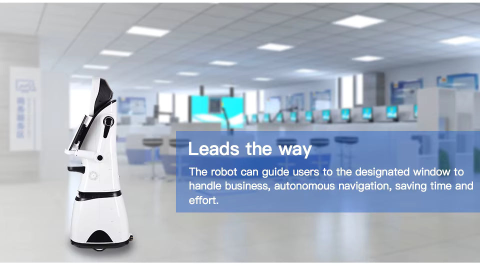 Robot IA d'accueil à double écran PadBot X3, guide showroom