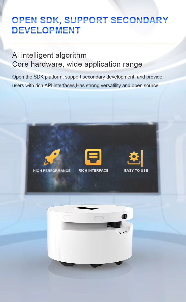 Robot AGV autonome 4WD plateforme ronde livraison