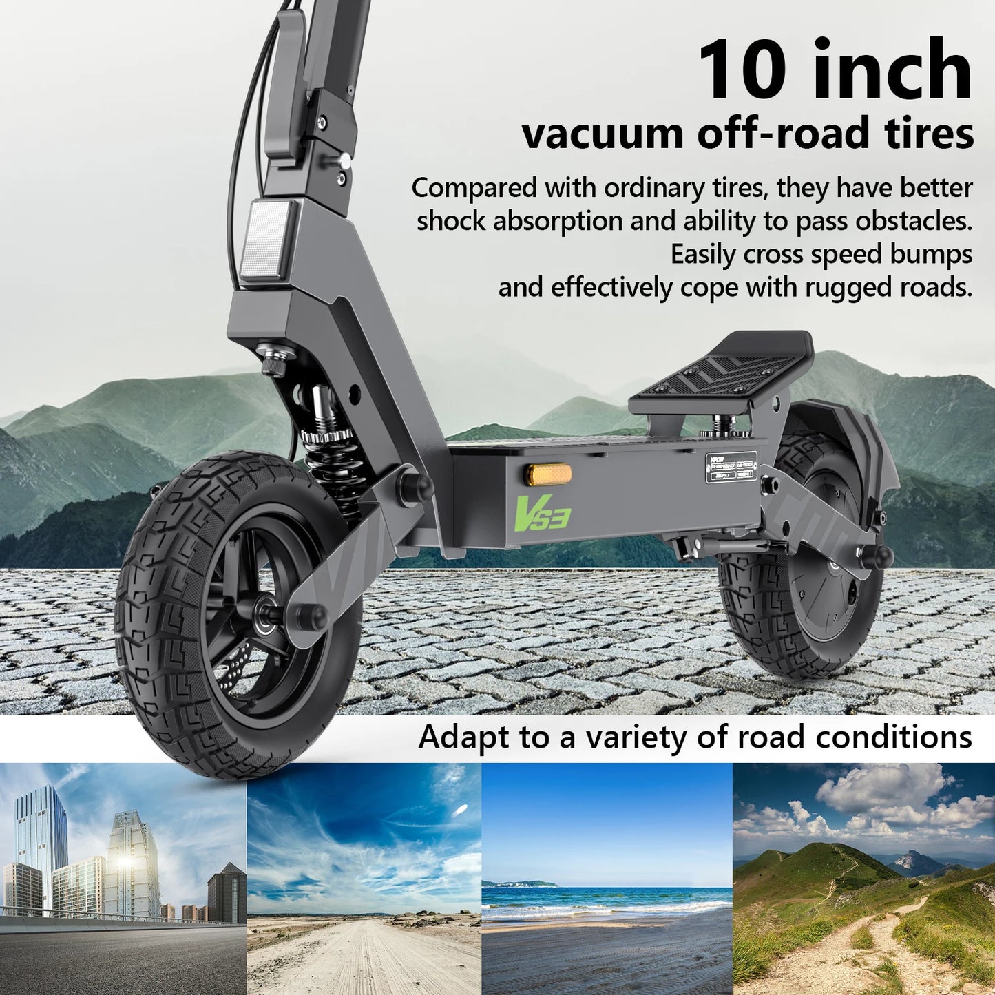 Trottinette électrique VIPCOO VS3, pliable, 800W, 48V, 10" pneus