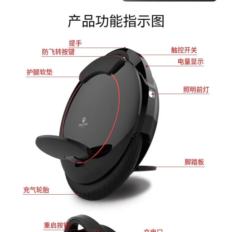 Monocycle Électrique V5 Noir Adulte Puissant, Batterie Intelligente, Gestion par Application