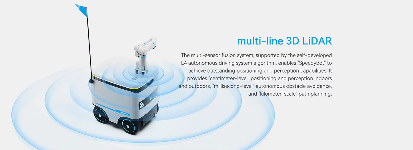Robot de livraison IA Speedybot extérieur, capacité 100 kg, 62 L
