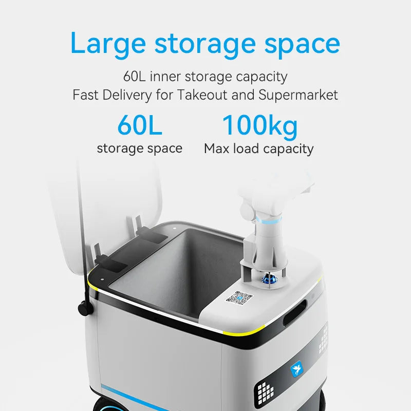 Robot de livraison autonome Speedybot extérieur, capacité 100 kg, 62 L