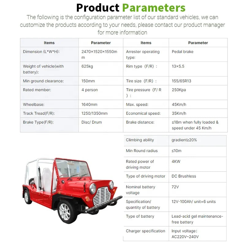 Mini Moke Électrique 4 places Étanche Aluminium - Certificat EEC