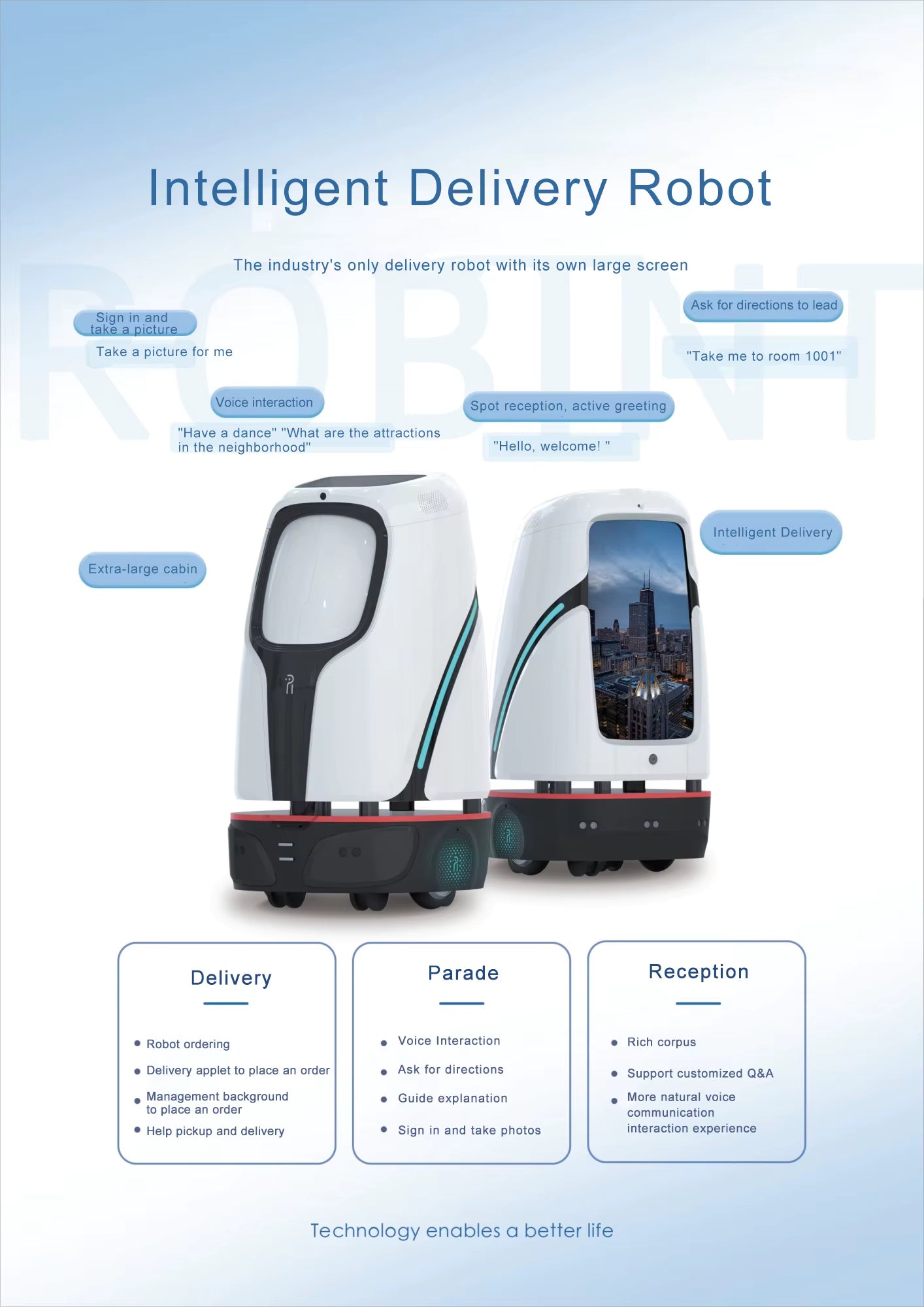 Robot IA Robint R2 de livraison autonome pour hôtels