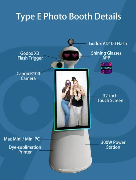 Robot Photobooth Humanoïde 32 pouces avec Écran Tactile et Imprimante