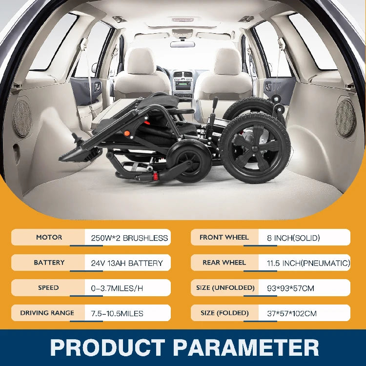 Fauteuil roulant électrique pliable ultra‑léger 500W 24V 13Ah