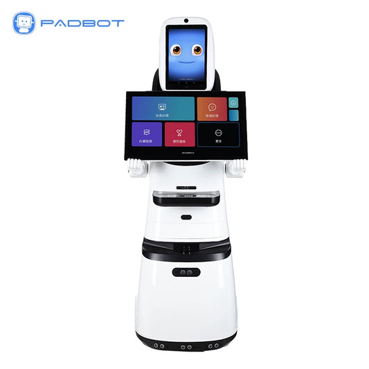 Robot d'accueil à double écran PadBot X3, guide showroom intelligent
