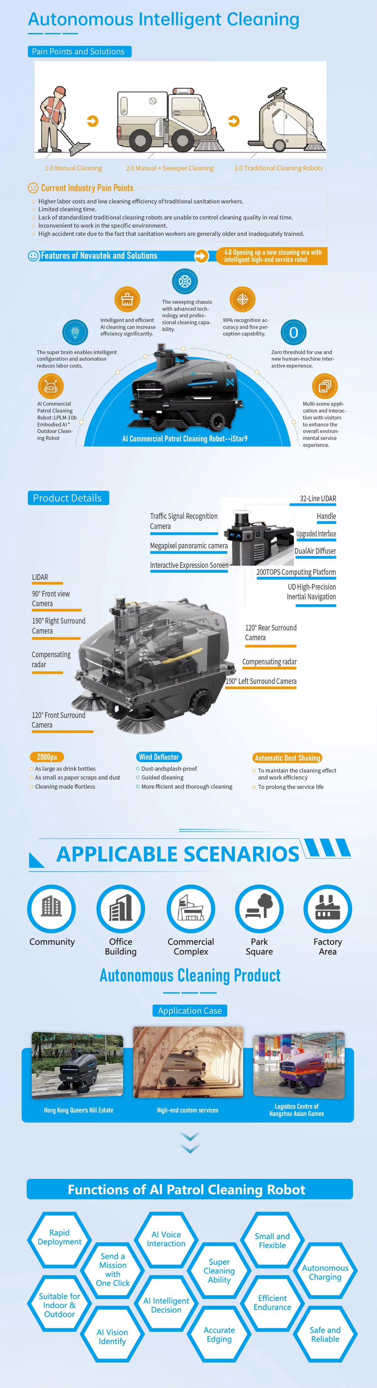 Robot de nettoyage extérieur autonome iStar-9, haute capacité
