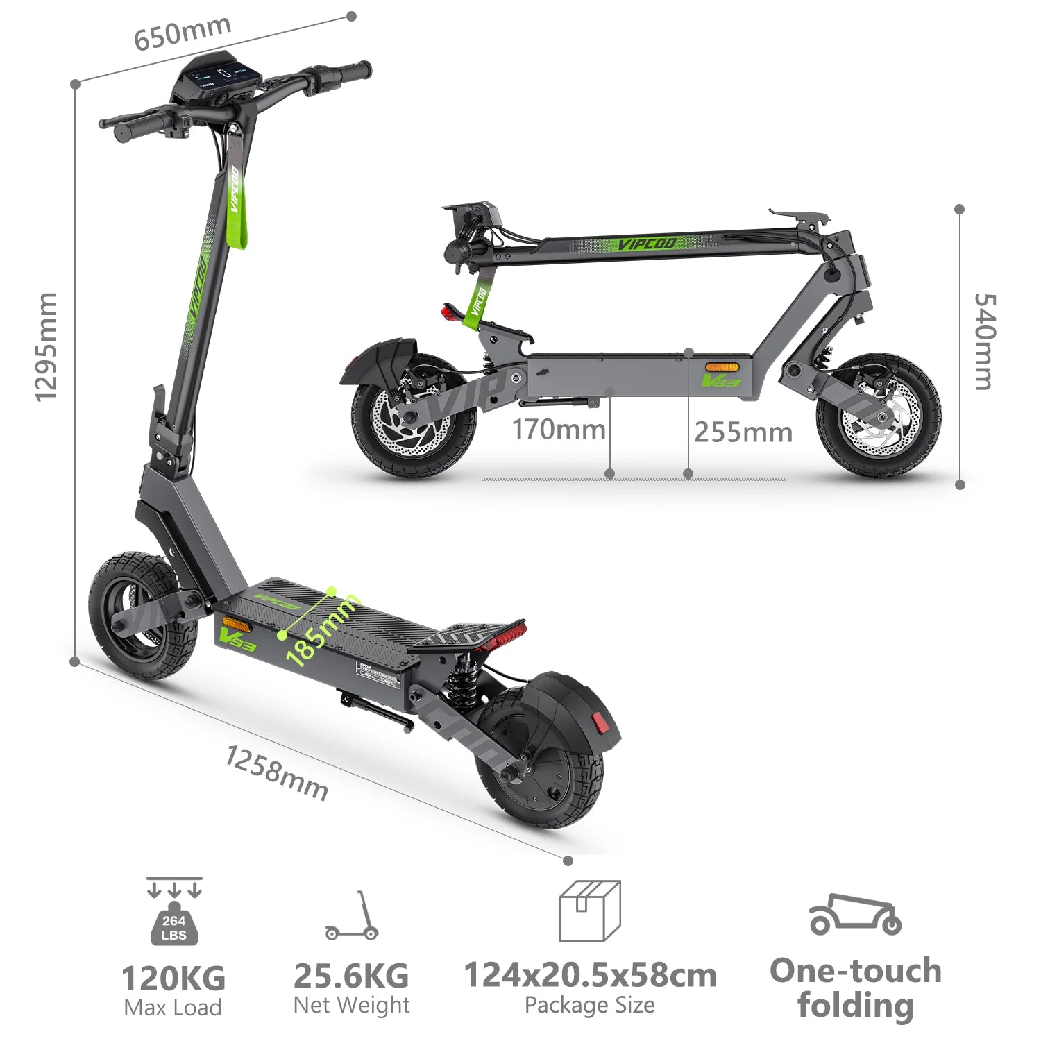 Trottinette électrique VIPCOO VS3, pliable, 800W, 48V, 10" pneus