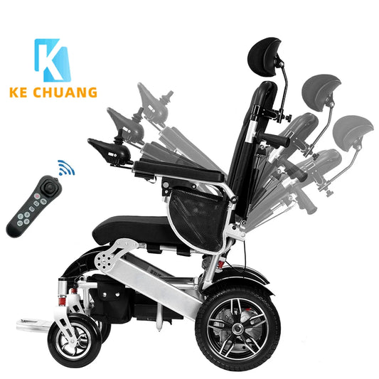 Fauteuil roulant électrique pliable en aluminium, télécommande & inclinaison