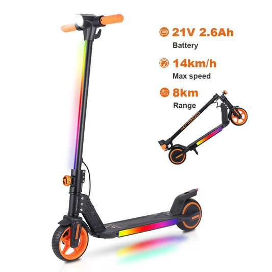 Trottinette Électrique KUGOO A2 Pliable avec Lumières RGB, Vitesse 14 km/h, Autonomie 8 km, Charge 21,6 V