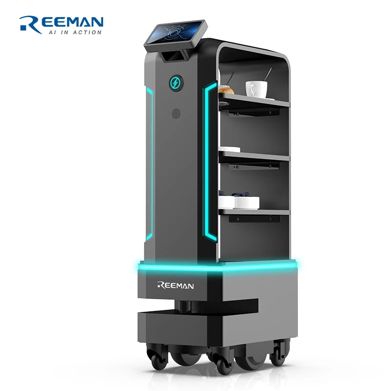 Robot de service REEMAN pour livraison de repas, design moderne