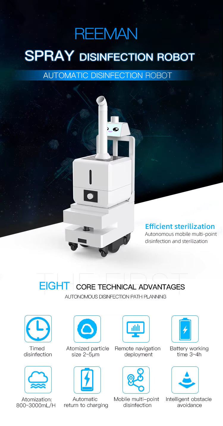 Robot désinfectant autonome à pulvérisation multi‑points 16 L efficace industriel