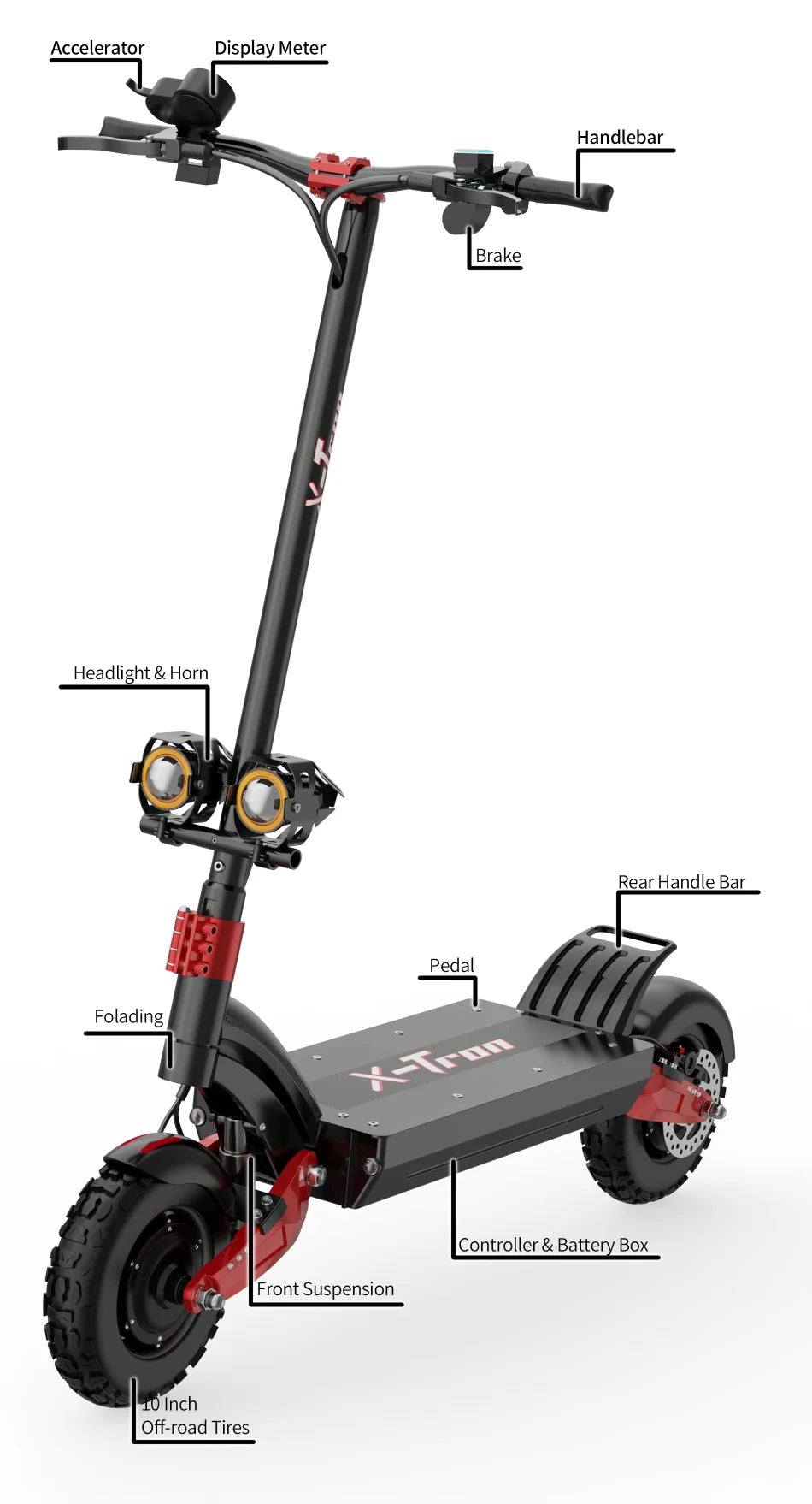 X-Tron X10 2400W Doppelmotor für Erwachsene, max. 65 km/h, Elektroroller, Reichweite 90 km 