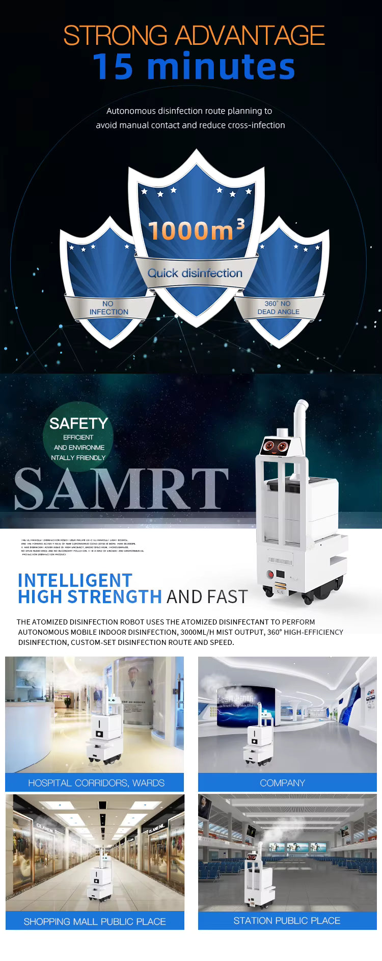 Robot désinfectant autonome à pulvérisation multi‑points 16 L efficace industriel